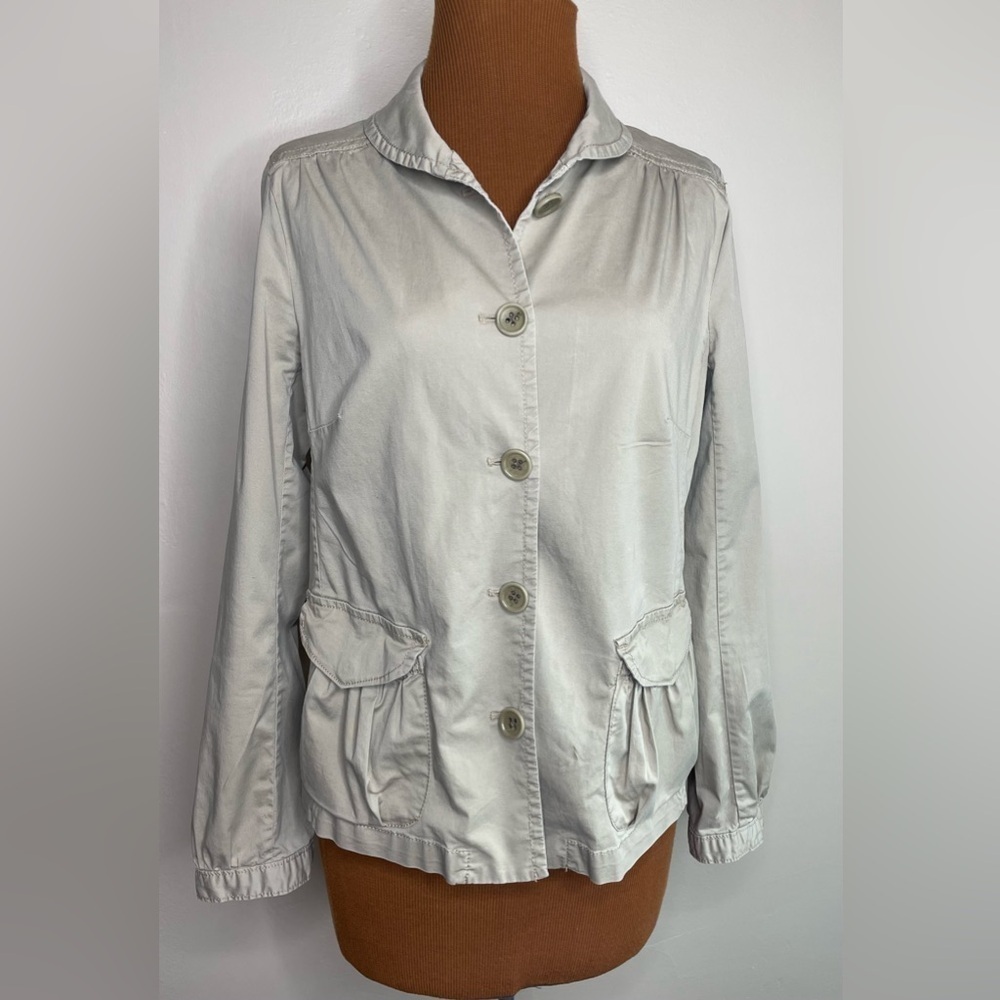 J. Crew Khaki Jacket Button Up Tan Cotton Elastic Waist Back Size 4